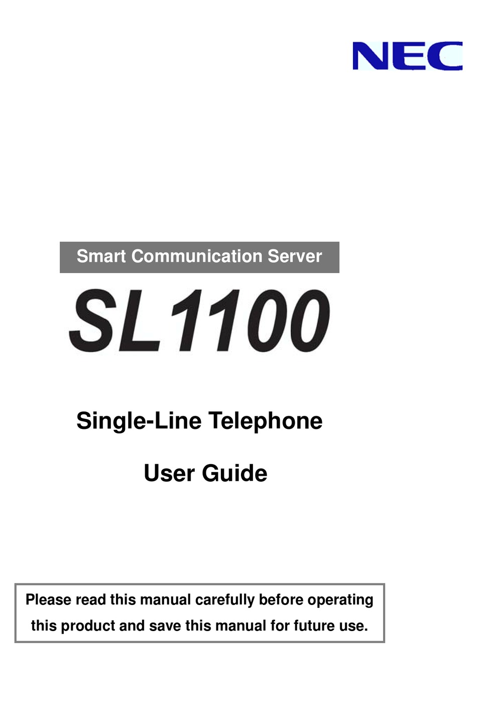 NEC SL1100 USER MANUAL Pdf Download | ManualsLib