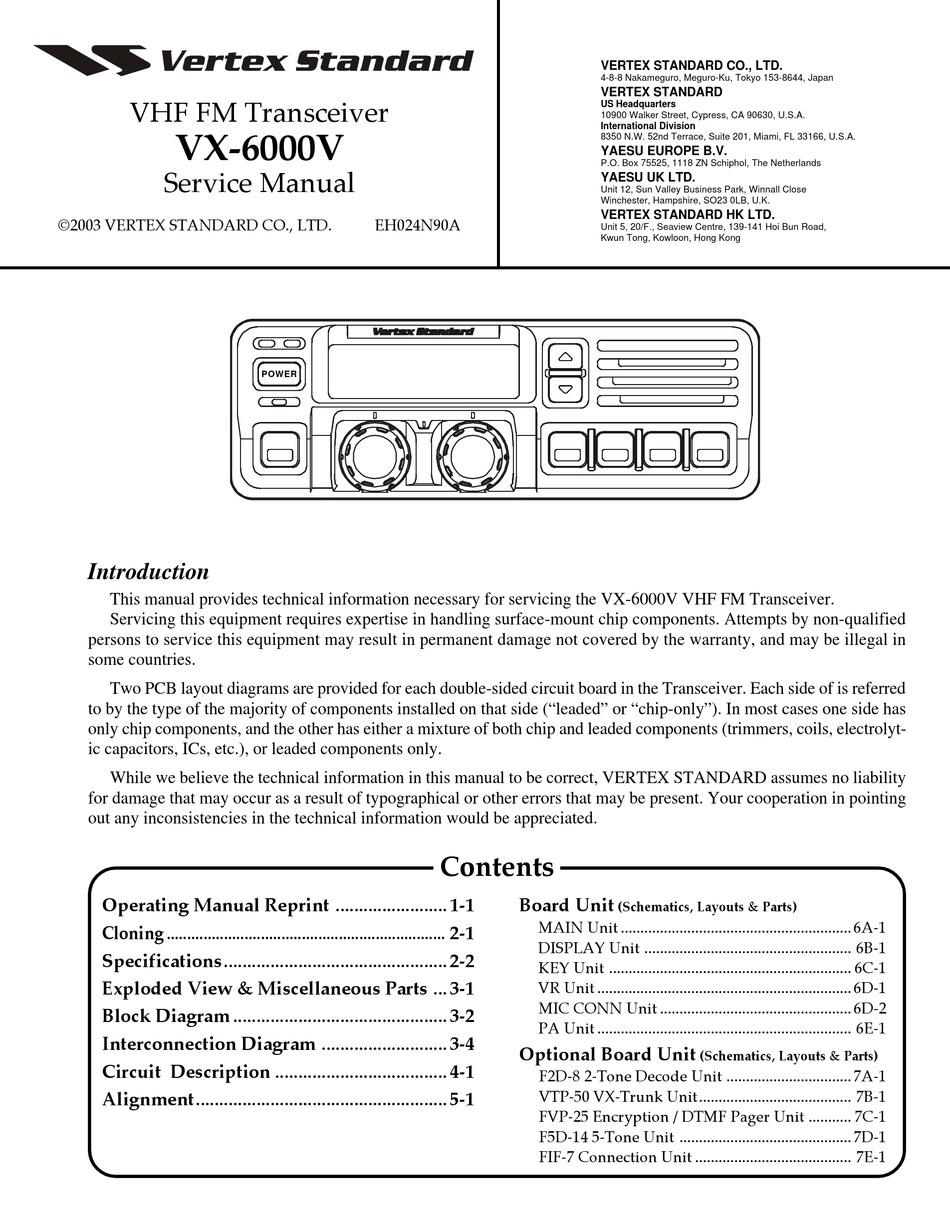 VERTEX STANDARD VX-6000V SERVICE MANUAL Pdf Download | ManualsLib