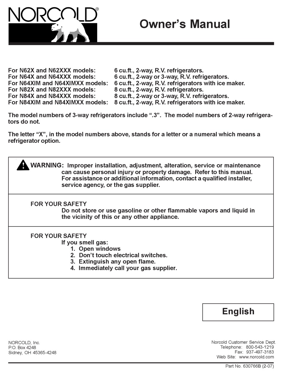 Norcold Polar N10dc Owner Manual