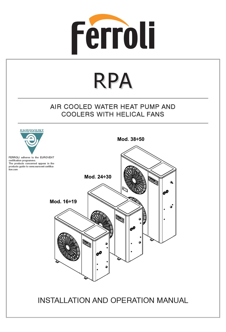 FERROLI RPA 38-50 INSTALLATION AND OPERATION MANUAL Pdf Download ...