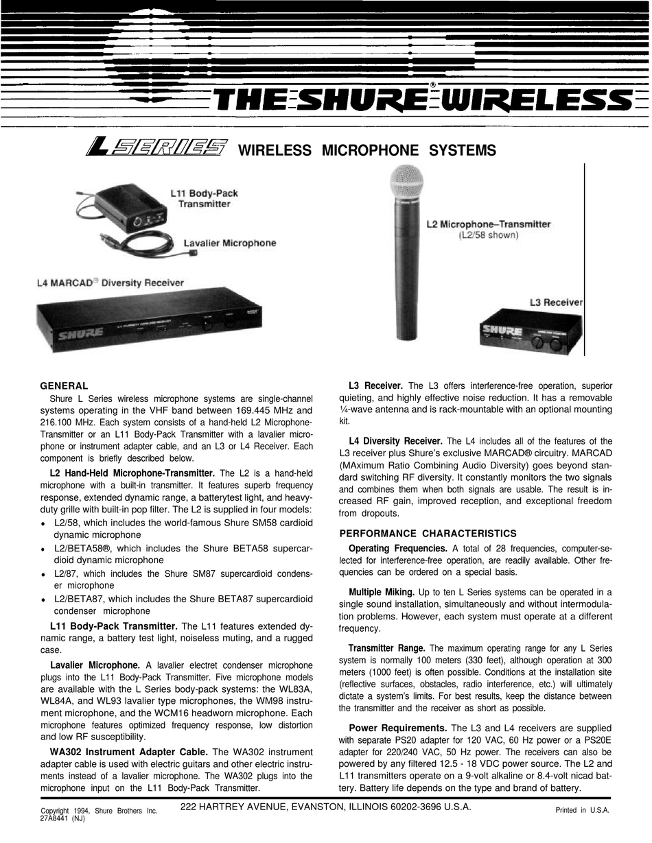 SHURE L 11 MANUAL Pdf Download ManualsLib