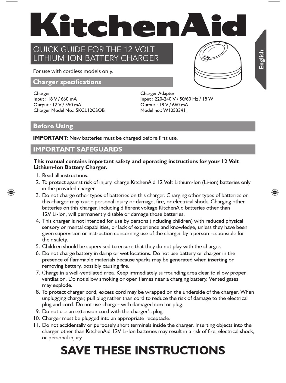 KITCHENAID 5KCL12CSOB QUICK MANUAL Pdf Download | ManualsLib