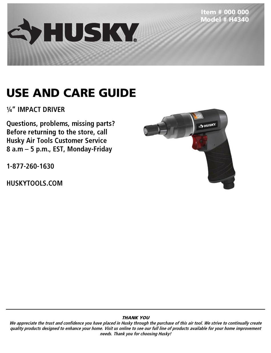 HUSKY IMPACT DRIVER USE AND CARE MANUAL Pdf Download ManualsLib