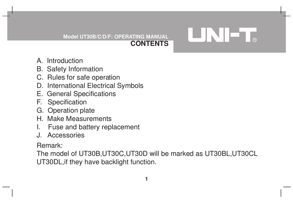Uni T Ut30b Operating Manual Pdf Download Manualslib