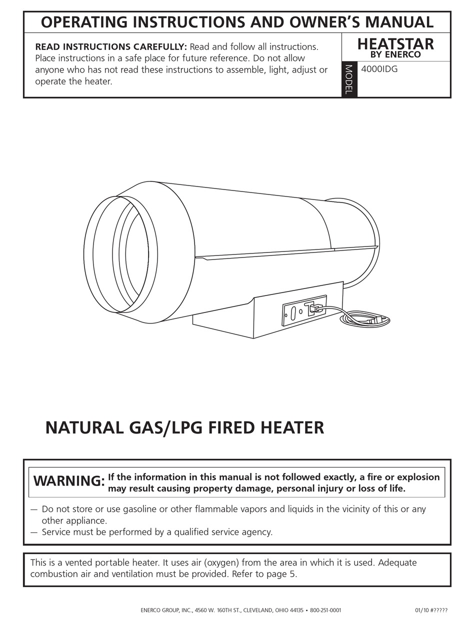 ENERCO HEATSTAR 400IDG OPERATING INSTRUCTIONS AND OWNER