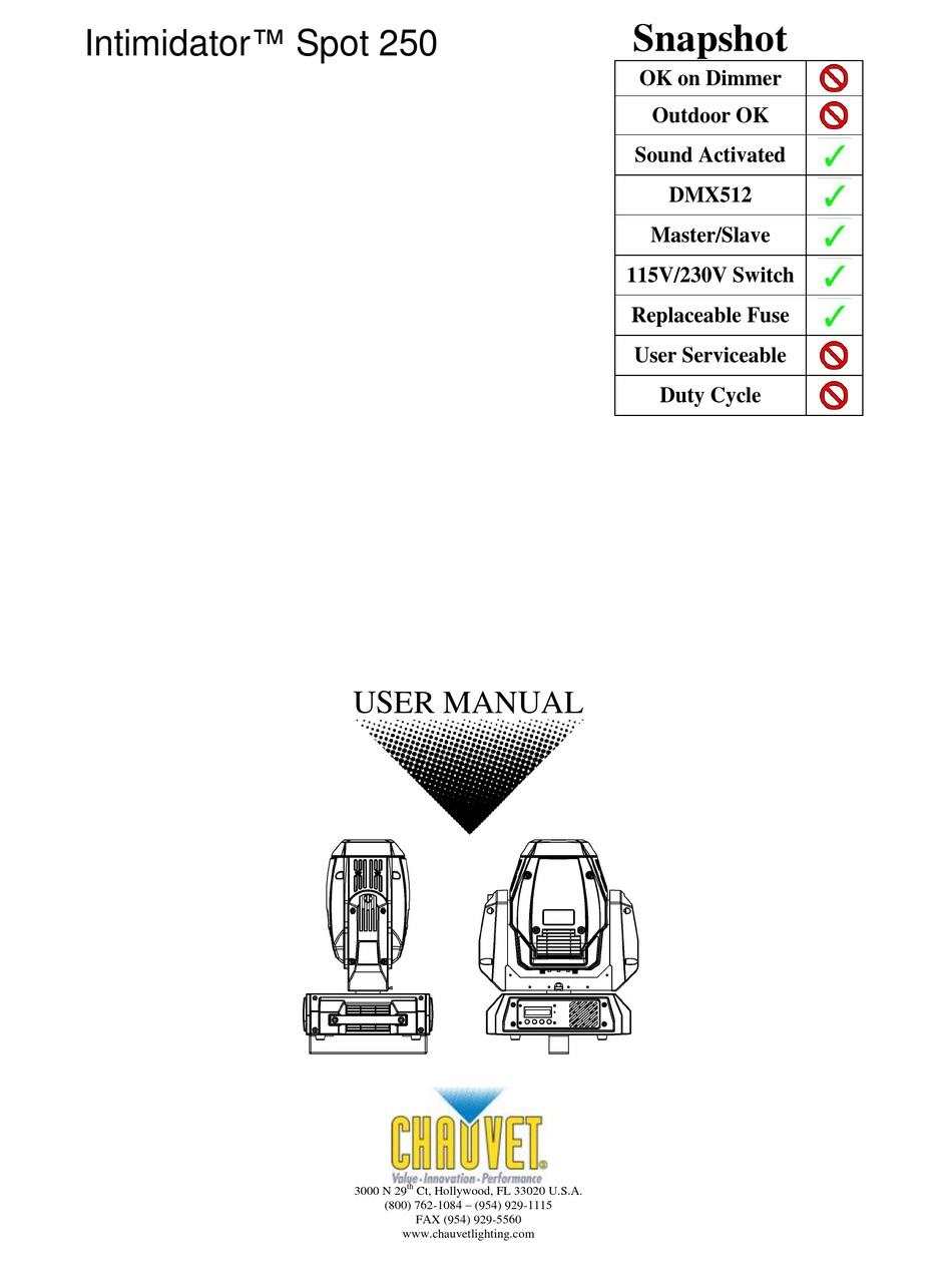 CHAUVET INTIMIDATOR SPOT 250 USER MANUAL Pdf Download ManualsLib