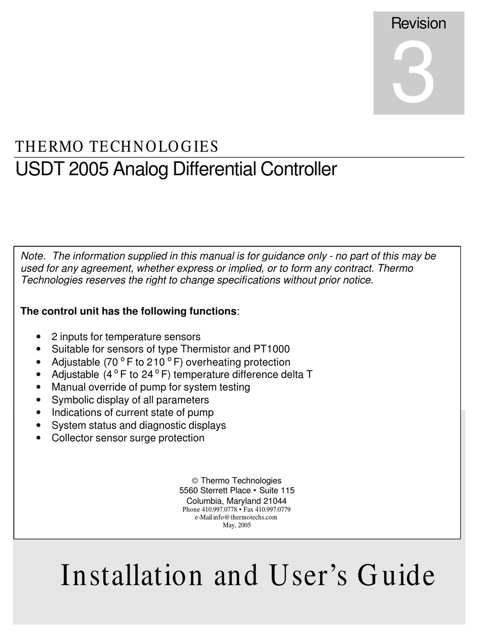 THERMO TECHNOLOGIES USDT 2005 INSTALLATION AND USER MANUAL Pdf Download