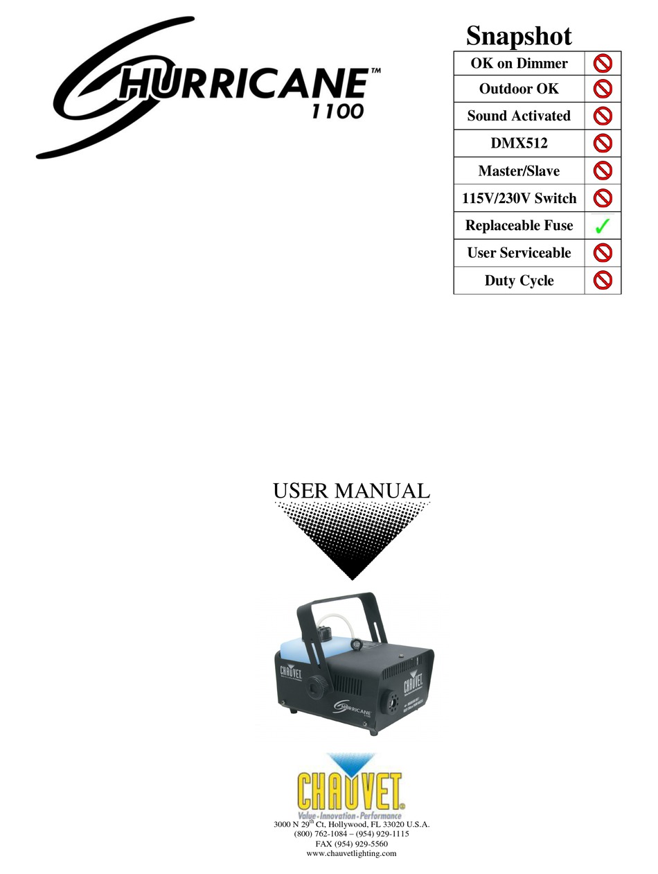 CHAUVET HURRICANE 1100 USER MANUAL Pdf Download | ManualsLib