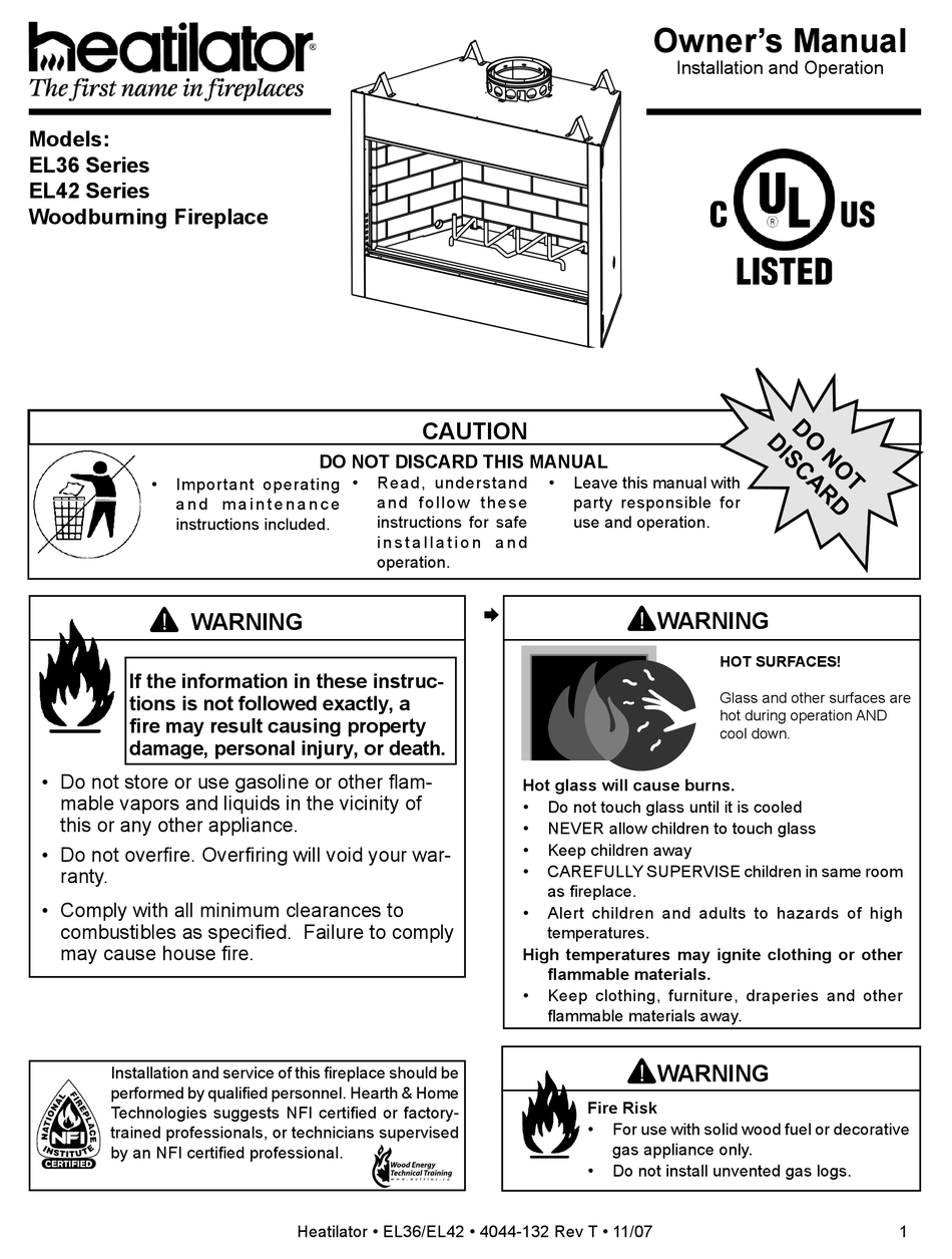 HEATILATOR EL42 SERIES OWNER'S MANUAL Pdf Download | ManualsLib