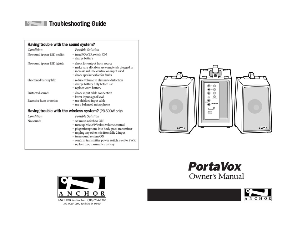 ANCHOR PORTAVOX OWNER S MANUAL Pdf Download ManualsLib