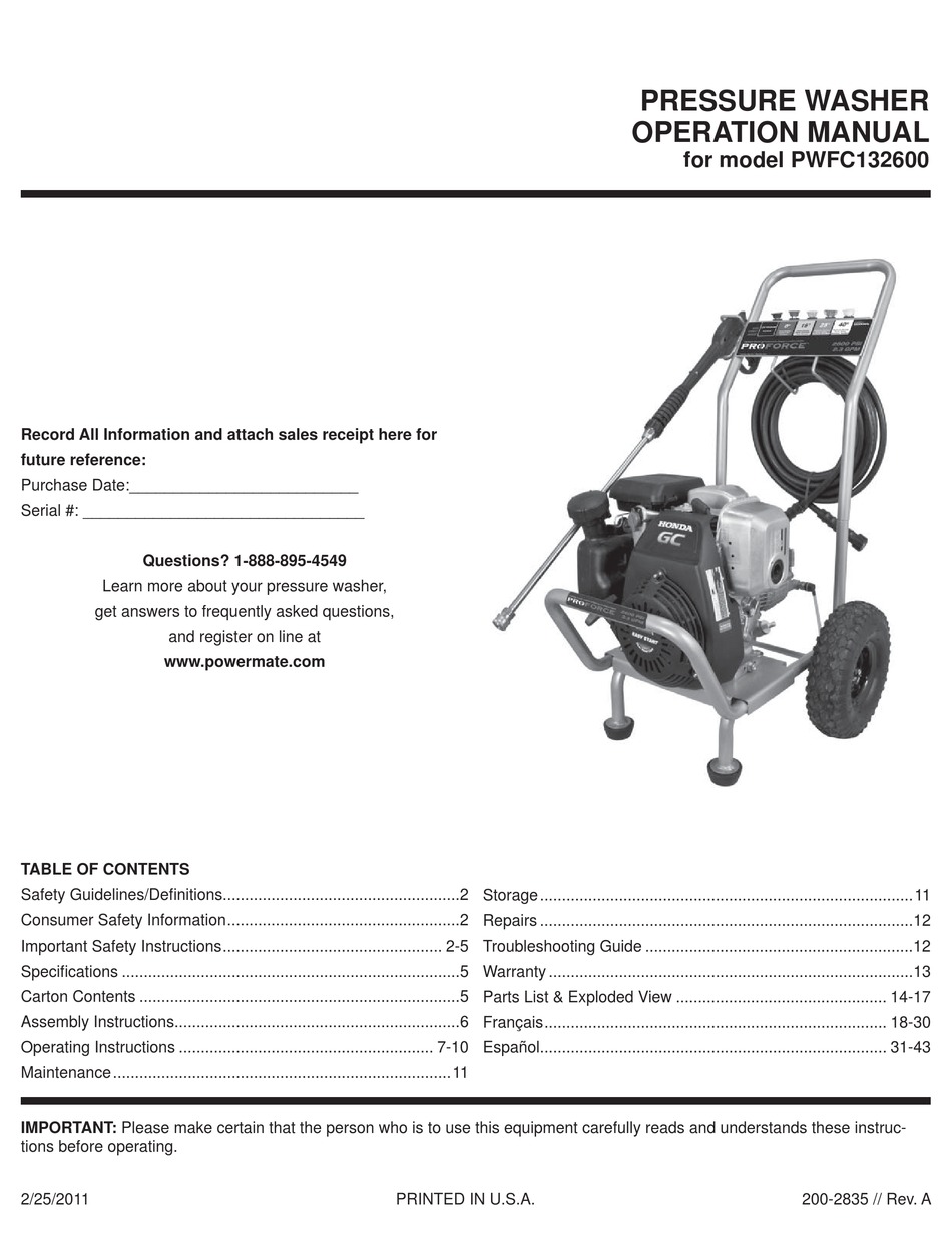 MAT INDUSTRIES PWFC132600 OPERATION MANUAL Pdf Download | ManualsLib