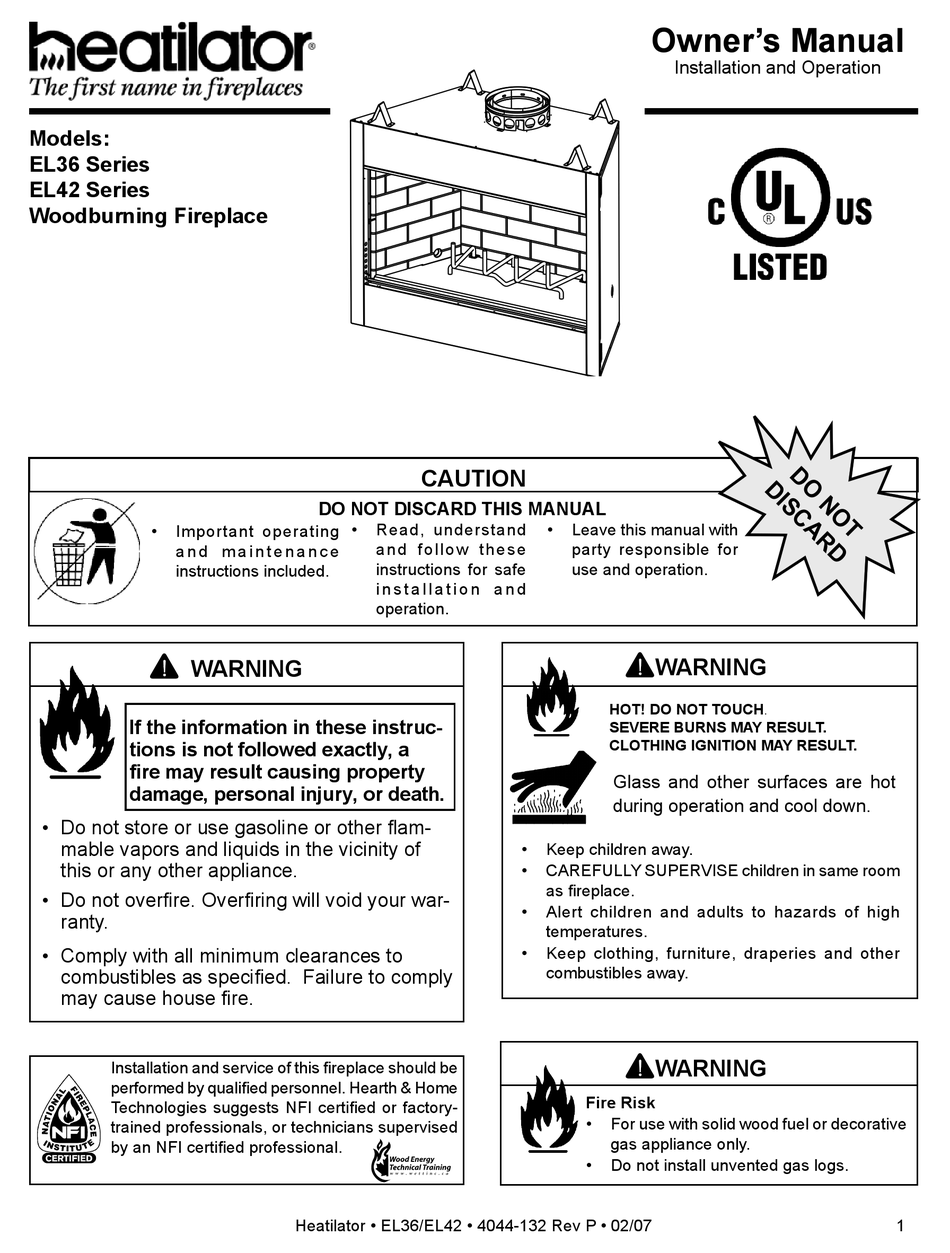 HEATILATOR EL36 SERIES OWNER