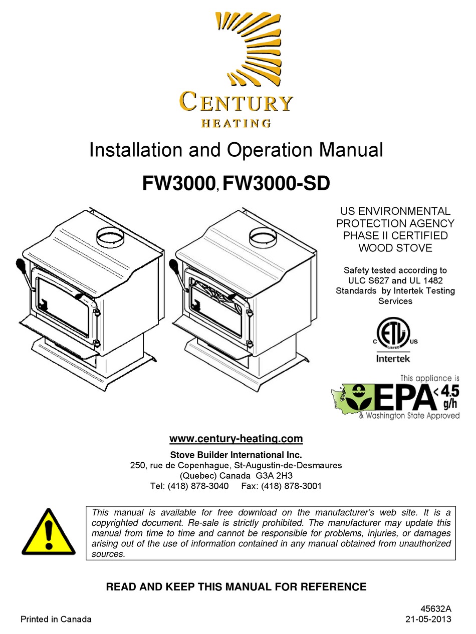 Century Fw3000 Installation And Operation Manual Pdf Download Manualslib