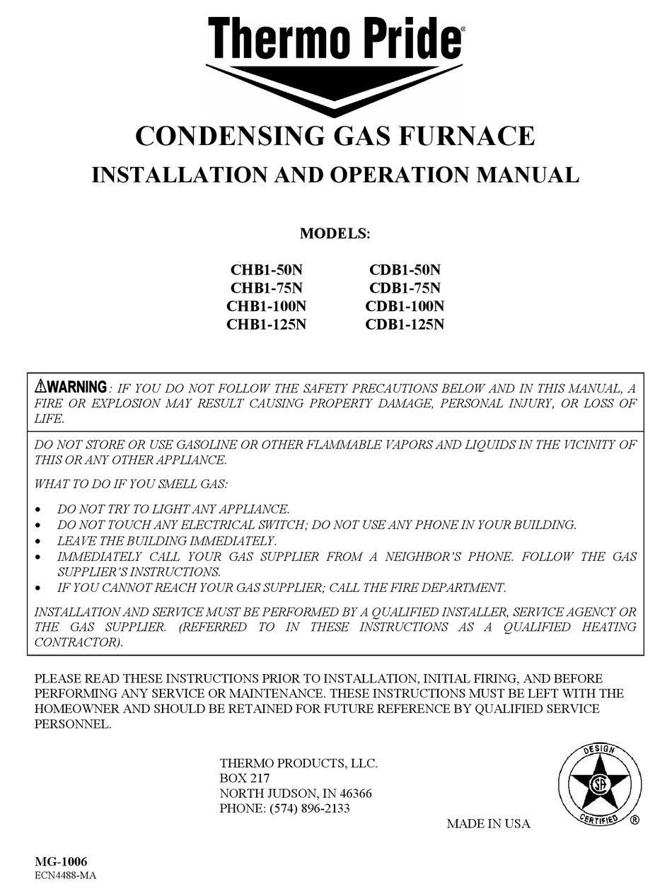 THERMO PRIDE CHB1-50N INSTALLATION AND OPERATION MANUAL Pdf Download ...