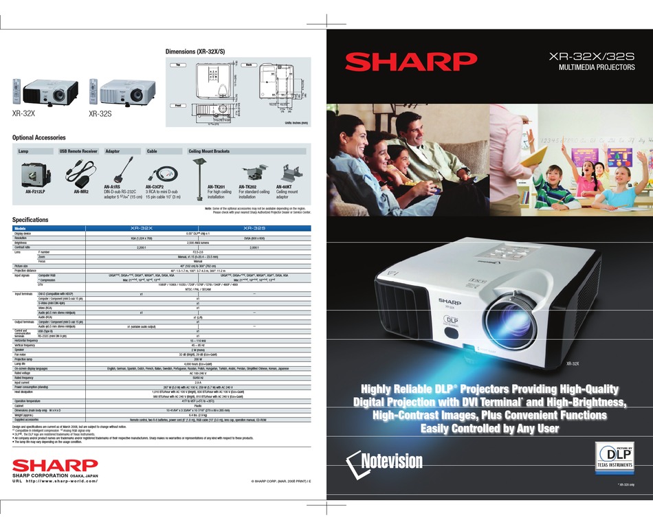 SHARP NOTEVISION XR32X SPECIFICATION SHEET Pdf Download ManualsLib