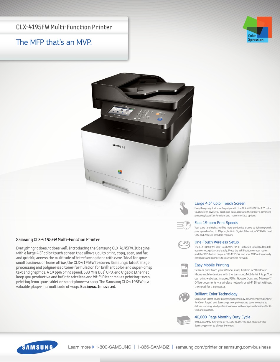 SAMSUNG CLX-4195FW SPECIFICATIONS Pdf Download | ManualsLib