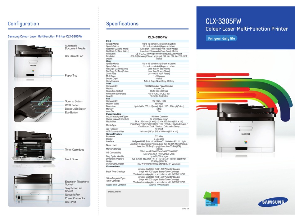 Samsung Clx 3305fw Specifications Pdf Download Manualslib