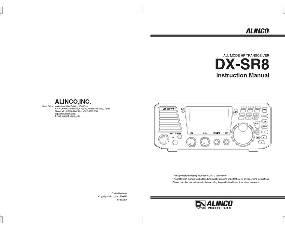 ALINCO DX-SR8 INSTRUCTION MANUAL Pdf Download | ManualsLib