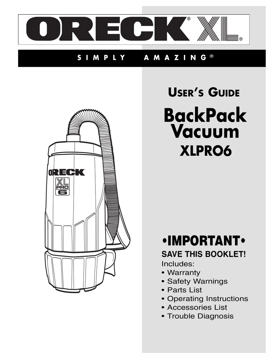 ORECK XLPRO6 USER MANUAL Pdf Download 