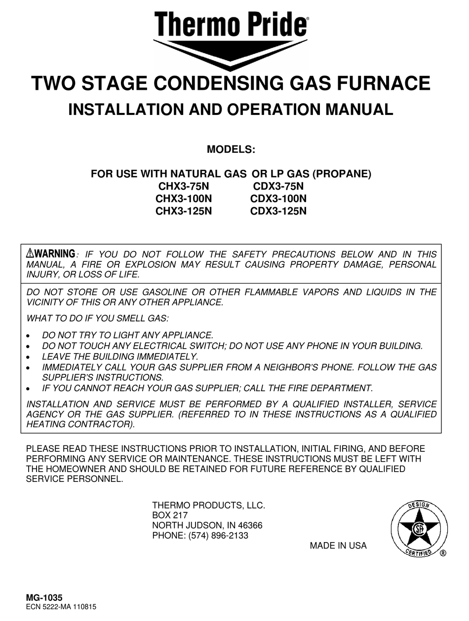 THERMO PRIDE CHX3-75N INSTALLATION AND OPERATION MANUAL Pdf Download ...