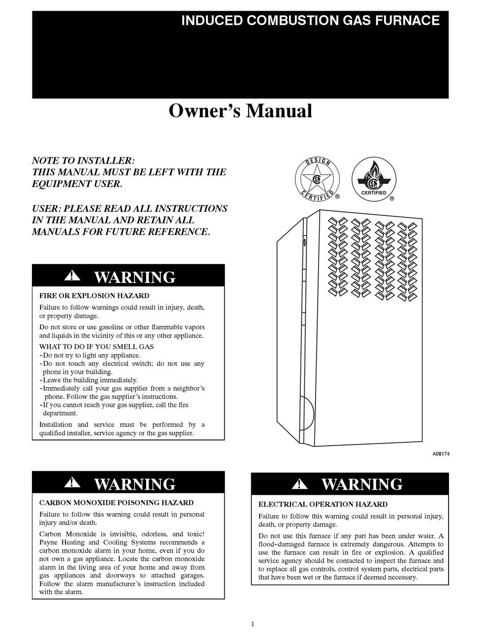 PAYNE INDUCED COMBUSTION GAS FURNACE OWNER
