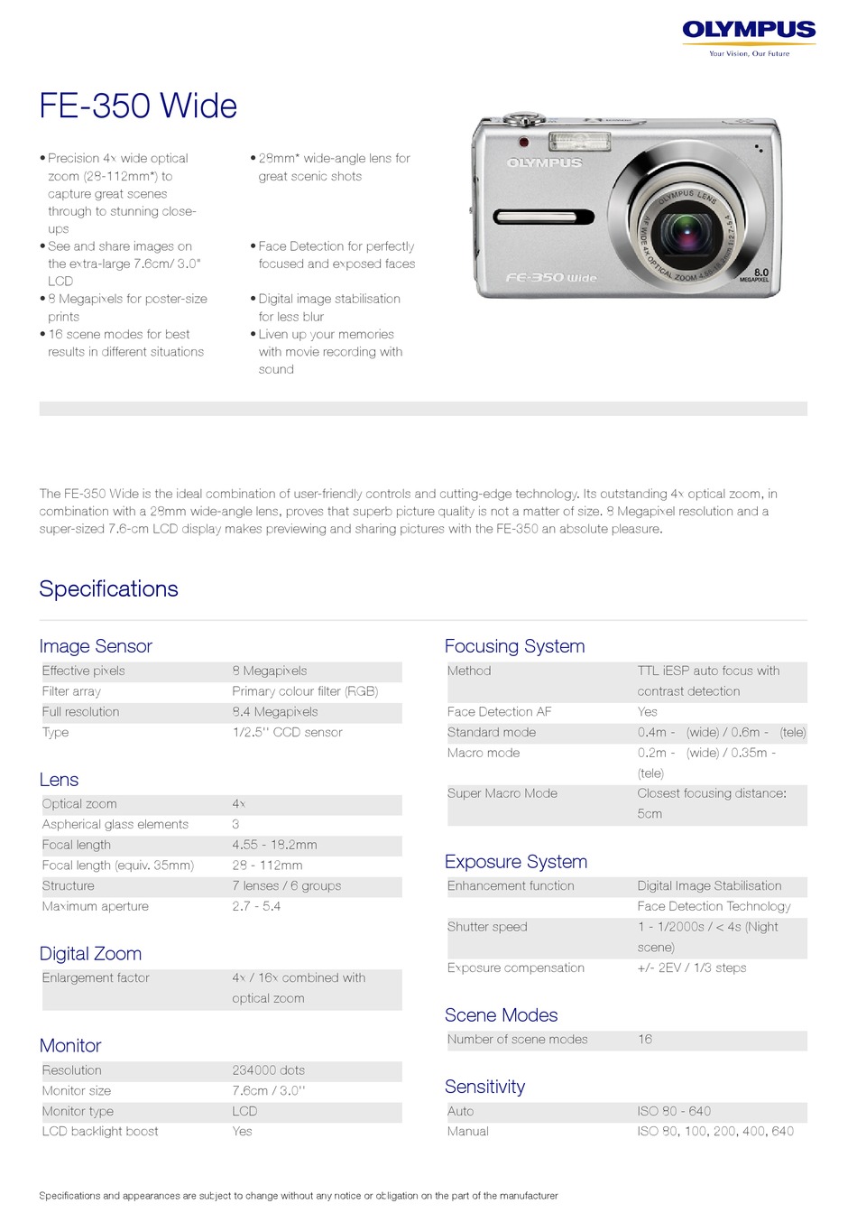 OLYMPUS FE350 WIDE SPECIFICATIONS Pdf Download ManualsLib