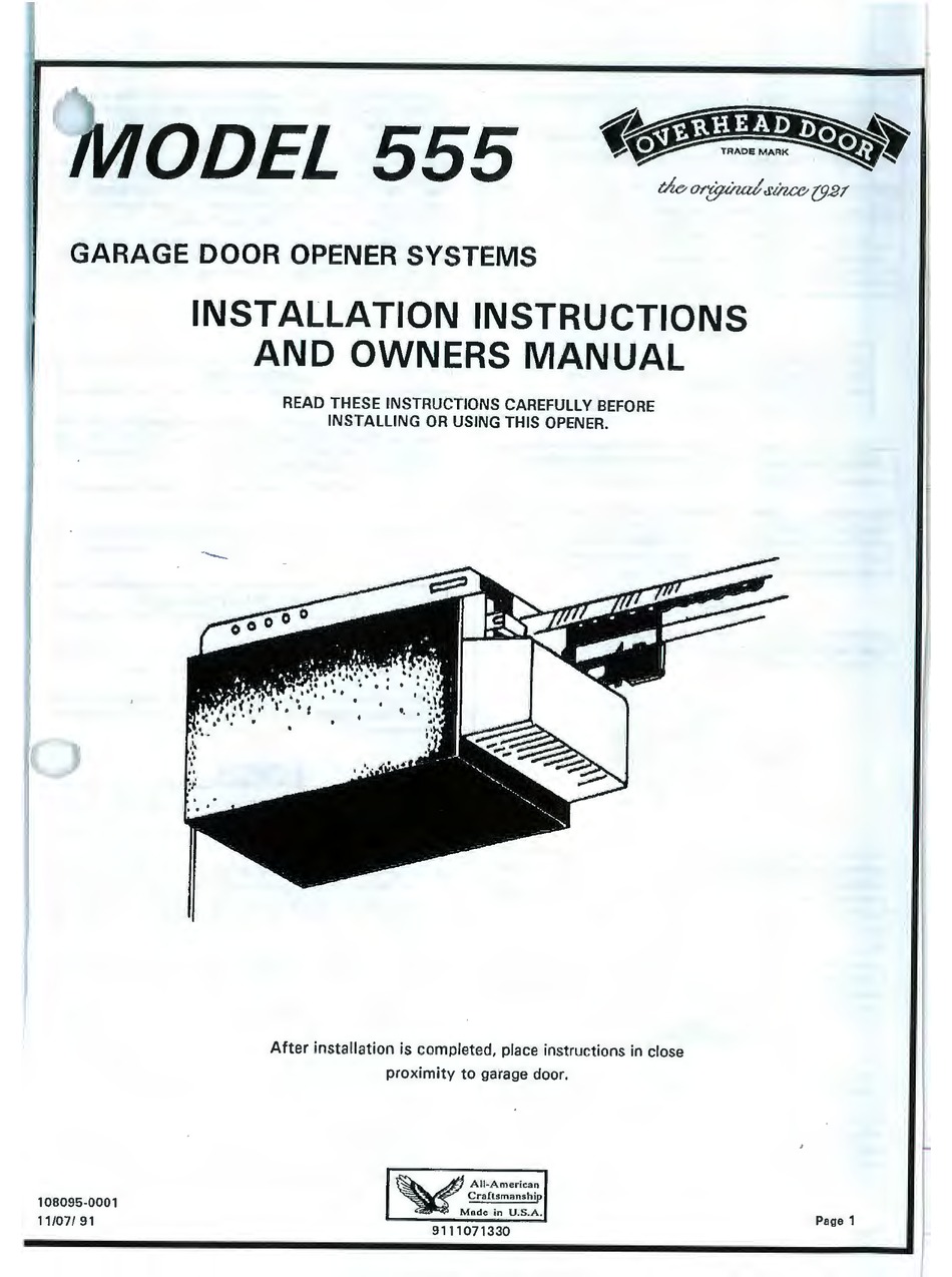 Overhead Door Rsx Operator Manual
