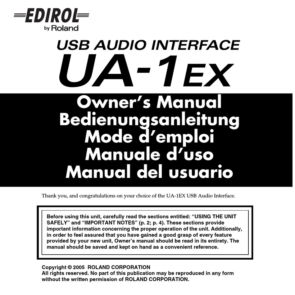 Edirol Ua 1ex Owner S Manual Pdf Download Manualslib