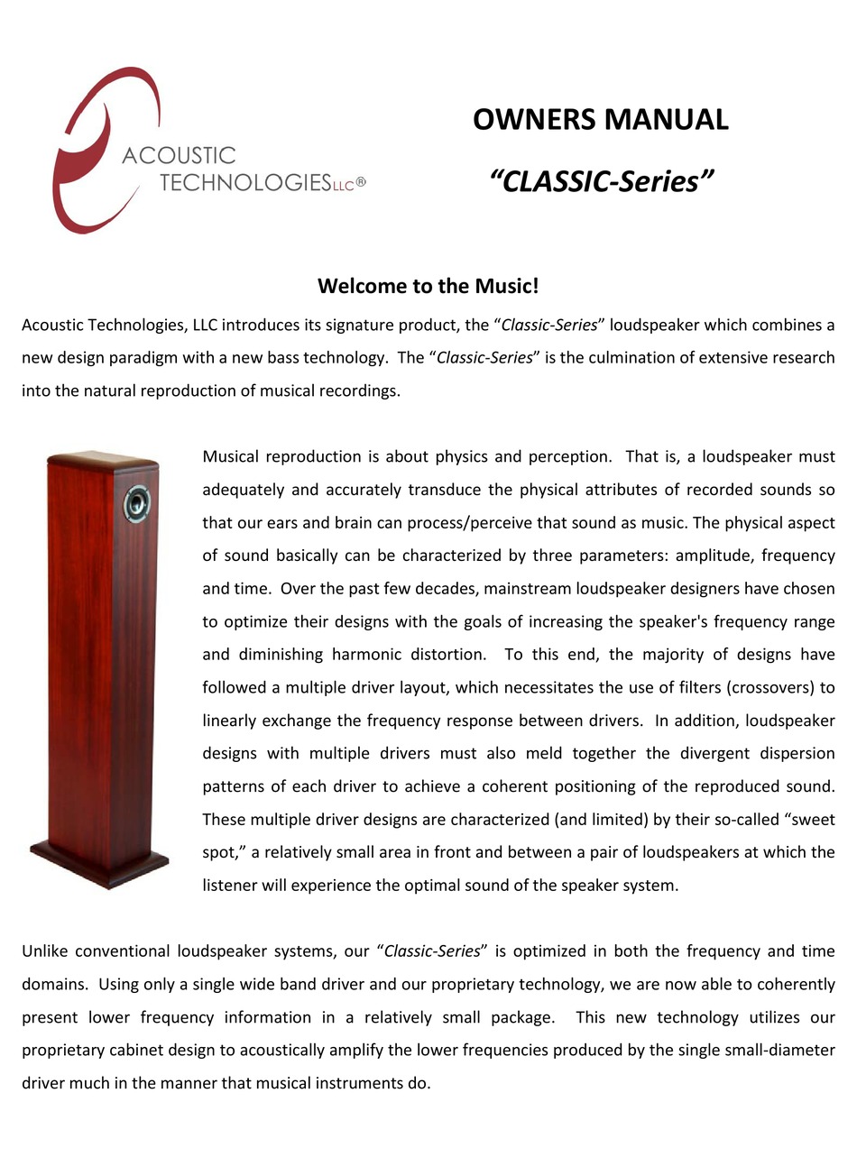 ACOUSTIC TECHNOLOGIES CLASSIC SERIES OWNER'S MANUAL Pdf Download ...