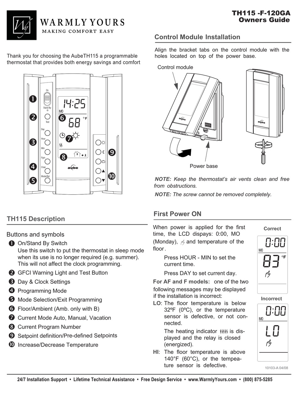 AUBE TECHNOLOGIES TH115 OWNER'S MANUAL Pdf Download ManualsLib