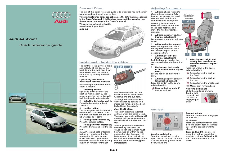 AUDI A4 AVANT QUICK REFERENCE MANUAL Pdf Download ManualsLib