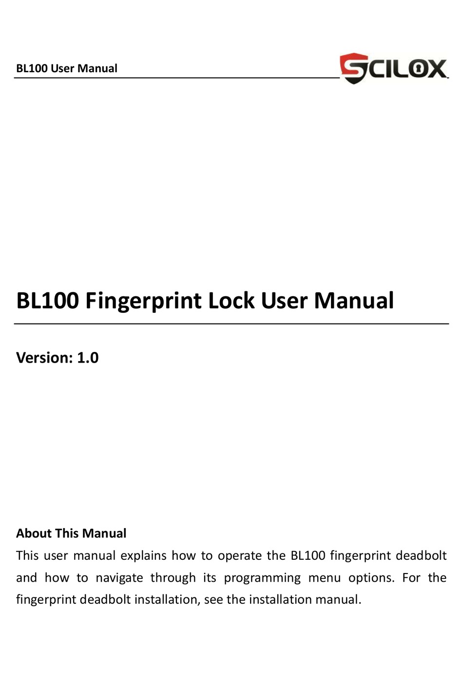 SCILOX BL100 USER MANUAL Pdf Download ManualsLib