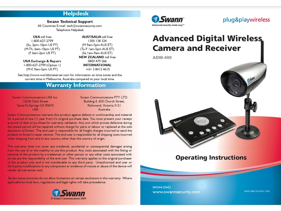 SWANN ADW400 OPERATING INSTRUCTIONS MANUAL Pdf Download ManualsLib