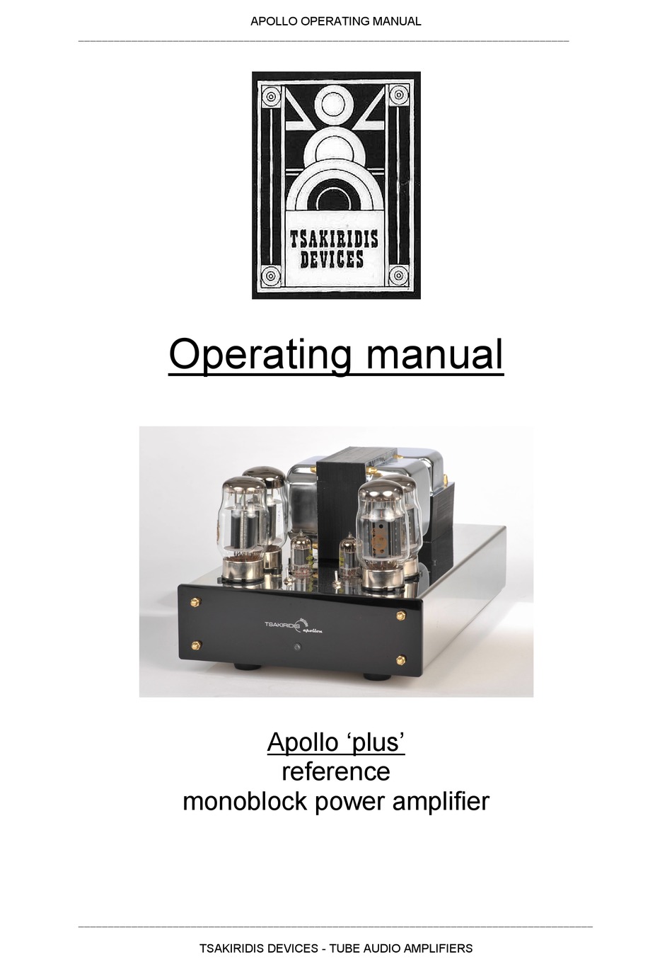 Tsakiridis Devices Apollo Plus Operating Manual Pdf Download Manualslib