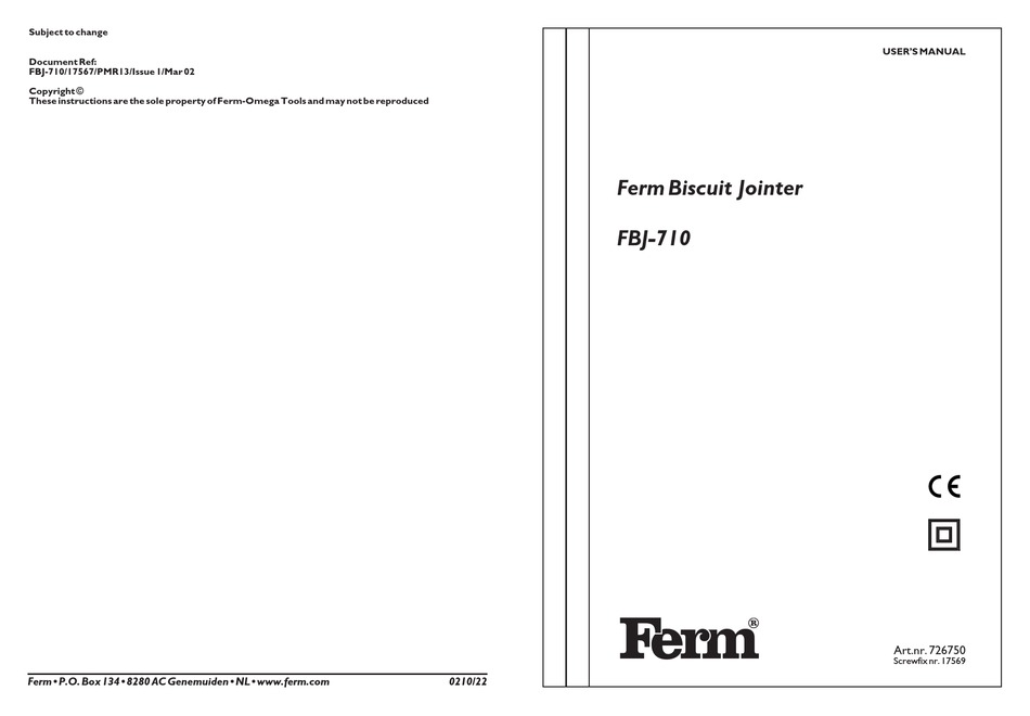 FERM-OMEGA TOOLS FBJ-710 USER MANUAL 