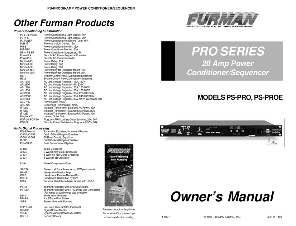 FURMAN PS PRO OWNER S MANUAL Pdf Download ManualsLib FURMAN PS PRO OWNER S MANUAL Pdf Download ManualsLib