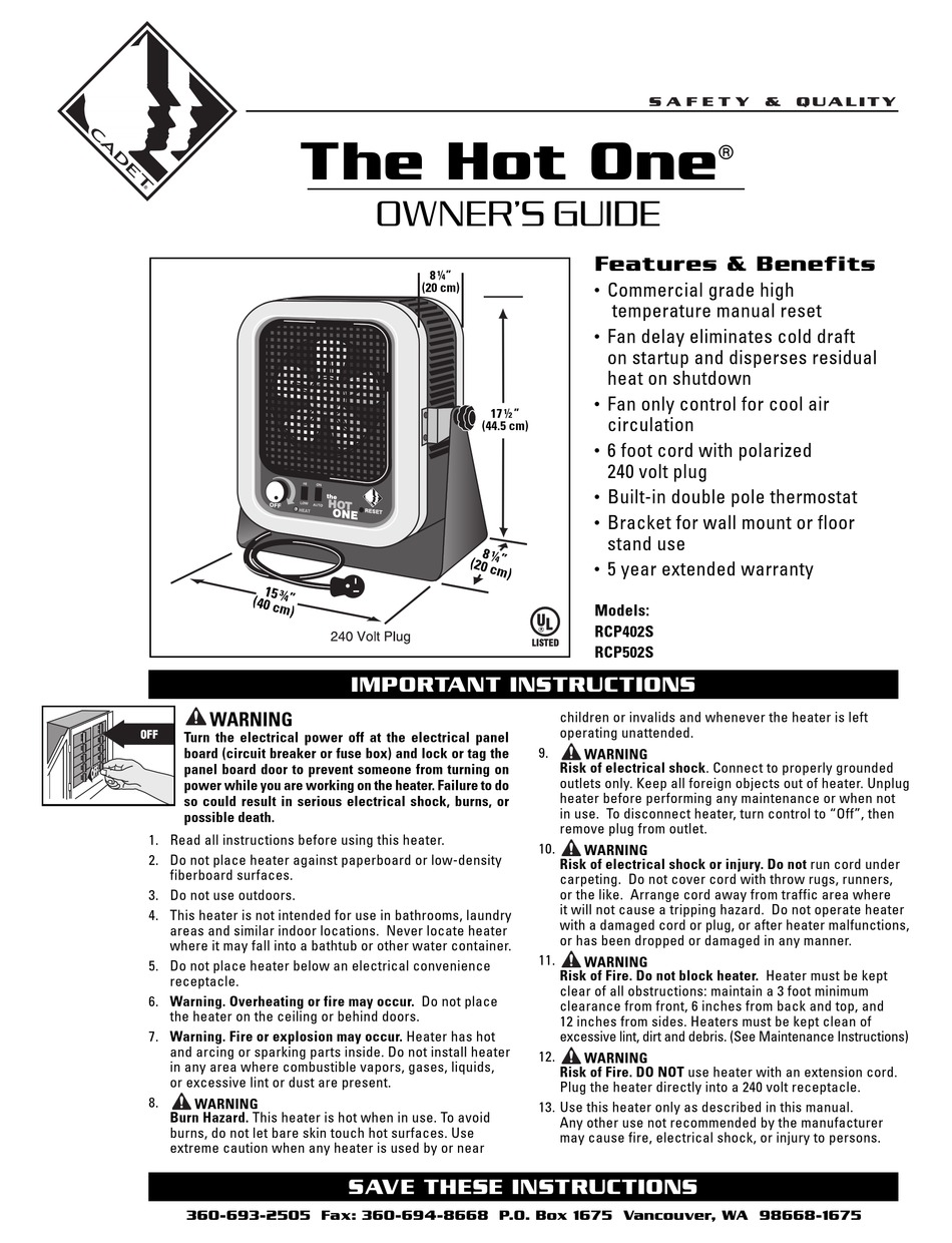 CADET RCP402S OWNER