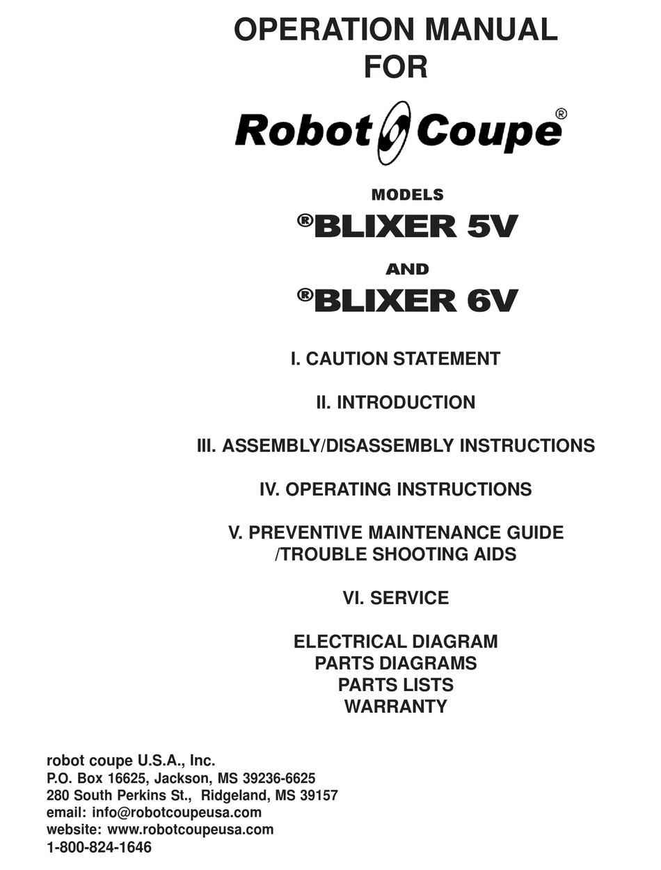 ROBOT COUPE BLIXER 5V OPERATION MANUAL Pdf Download ManualsLib
