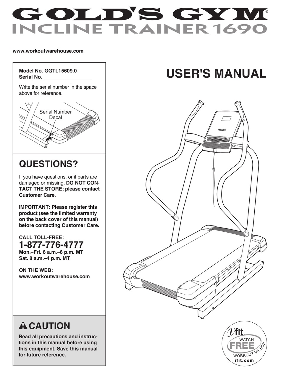 GOLD'S GYM INCLINE TRAINER 1690 USER MANUAL Pdf Download | ManualsLib