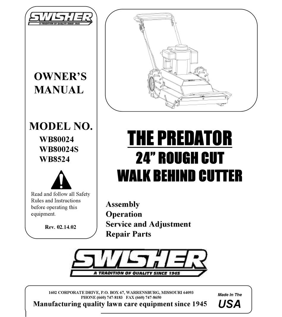 SWISHER WB80024 OWNER'S MANUAL Pdf Download ManualsLib