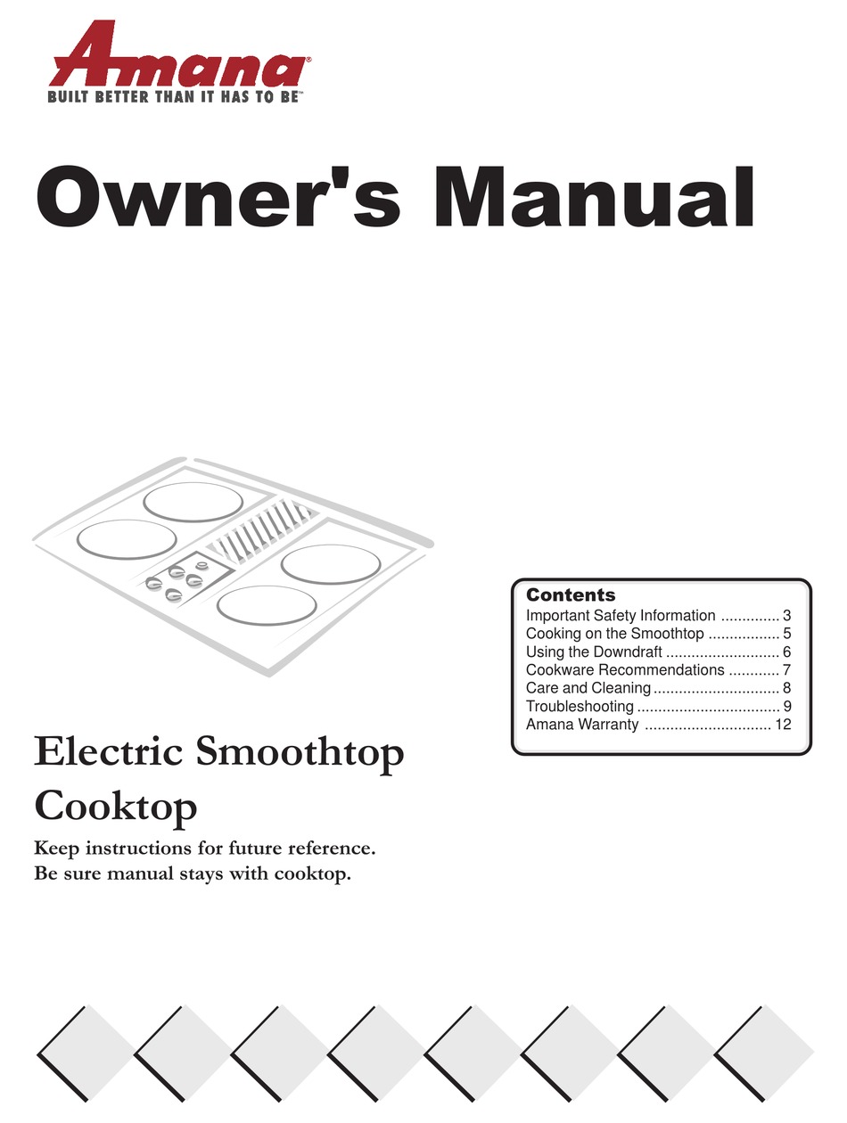 AMANA ELECTRIC SMOOTHTOP OWNER'S MANUAL Pdf Download ManualsLib