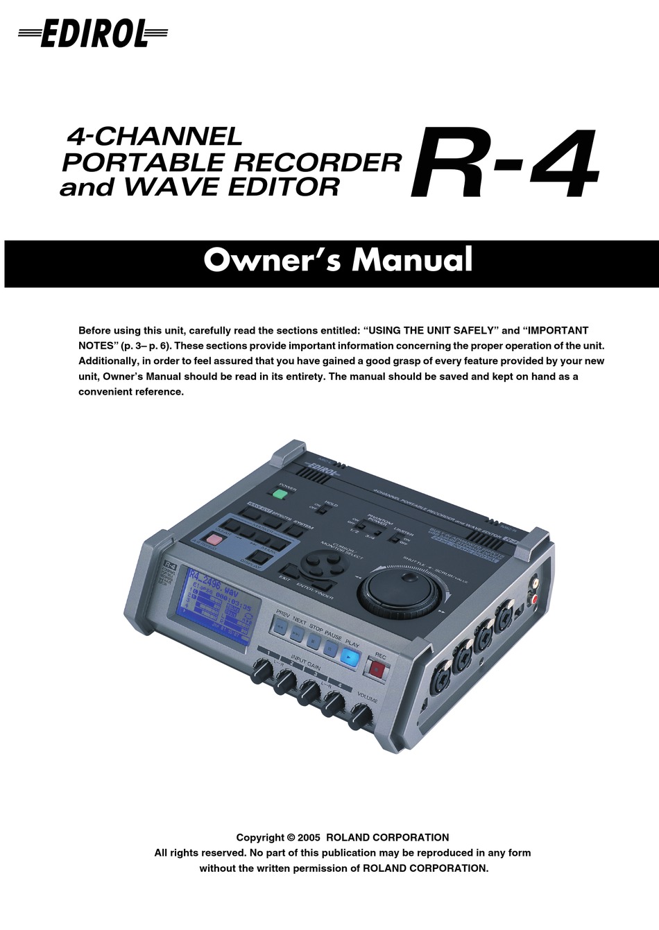 EDIROL R-4 OWNER'S MANUAL Pdf Download | ManualsLib