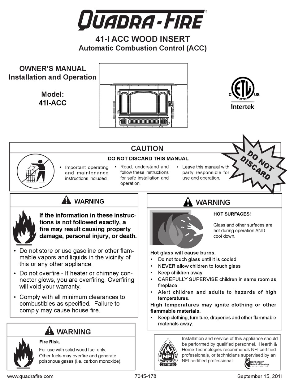 QUADRA-FIRE 41I-ACC OWNER'S MANUAL Pdf Download | ManualsLib