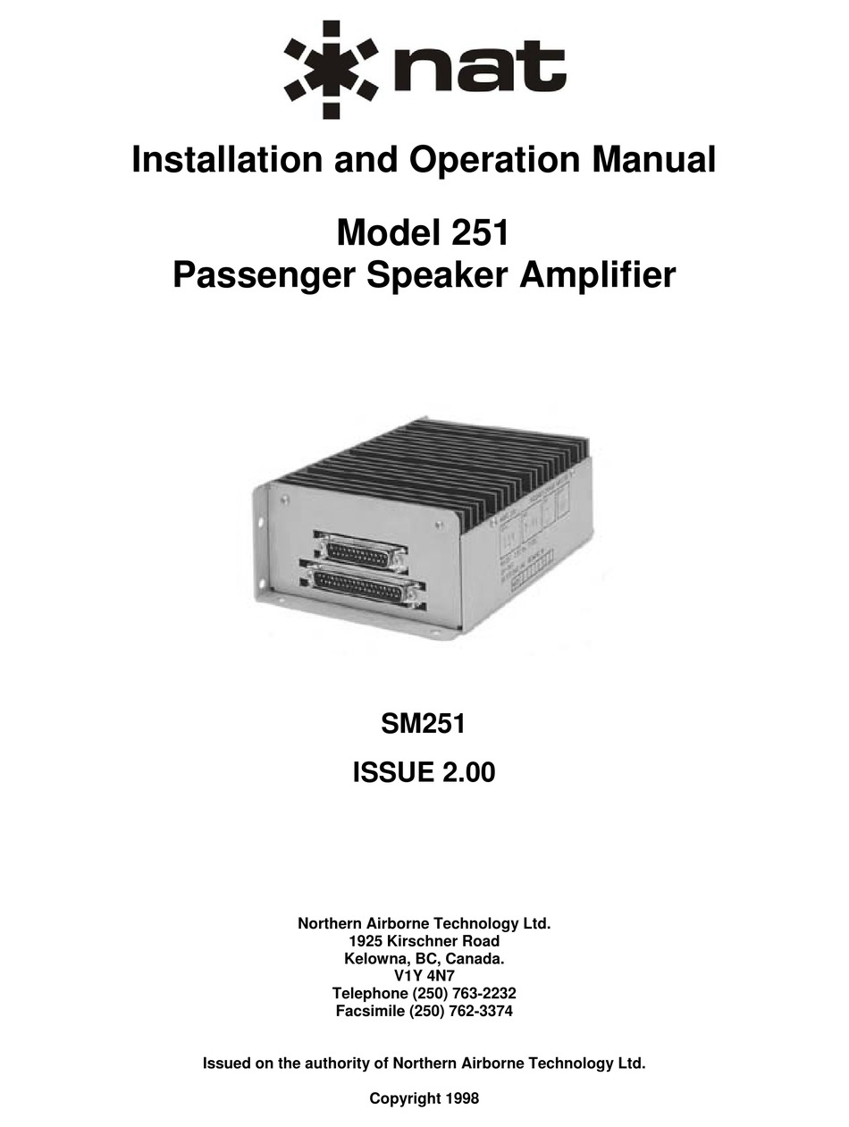 NORTHERN AIRBORNE TECHNOLOGY SM251 INSTALLATION AND OPERATION MANUAL