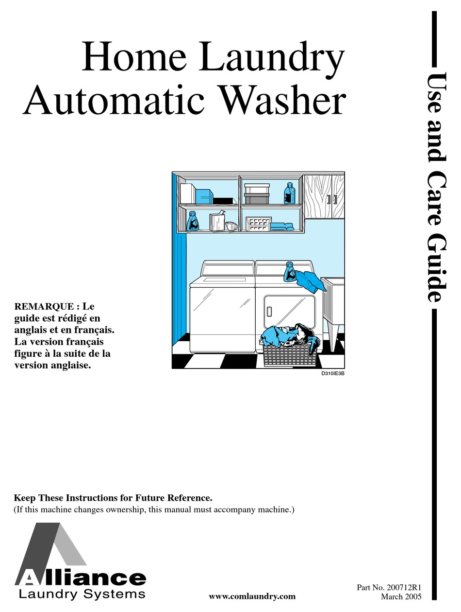 ALLIANCE LAUNDRY SYSTEMS HOME LAUNDRY AUTOMATIC WASHER USE AND CARE
