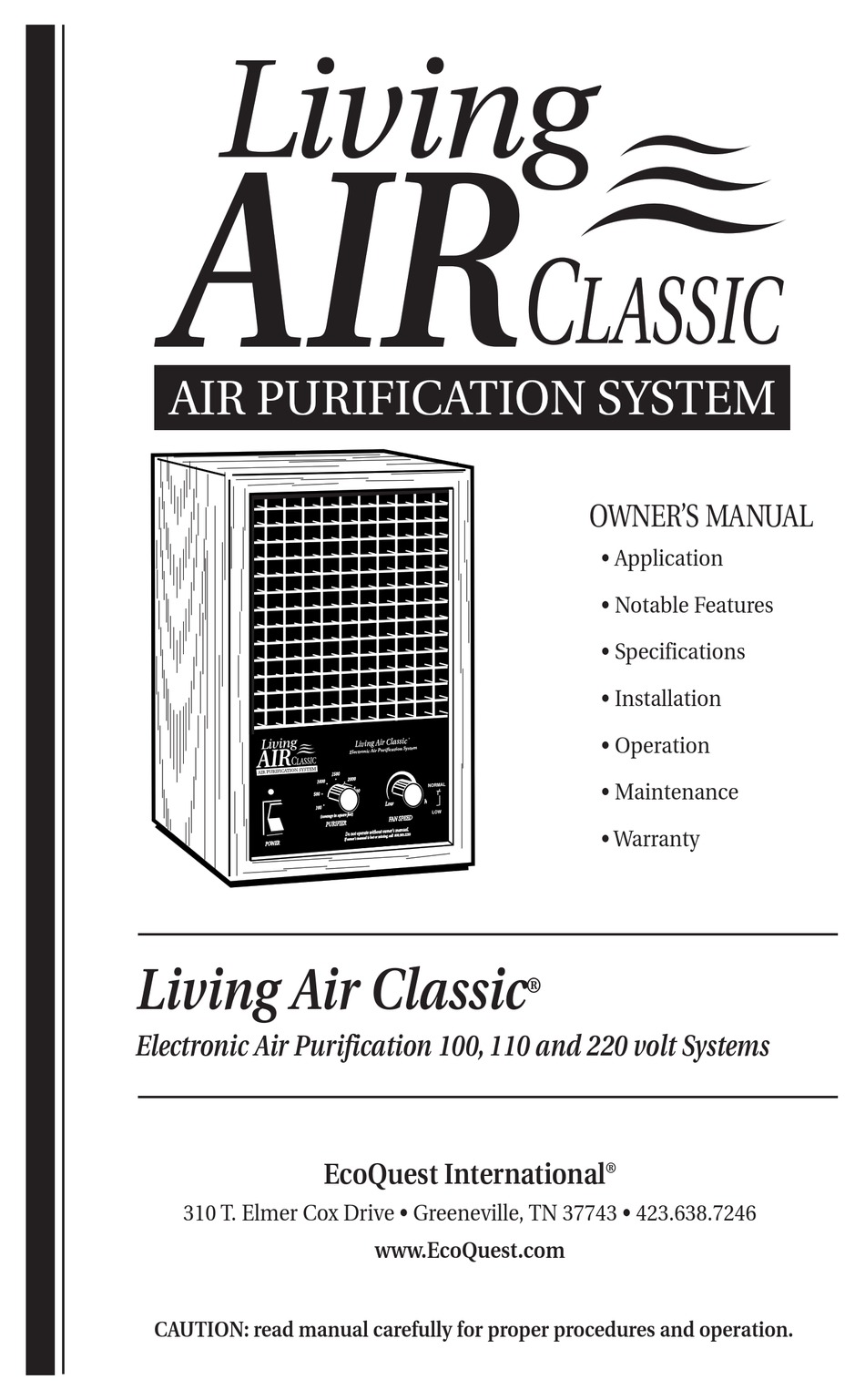 Ecoquest Living Air Classic Owner S Manual Pdf Download Manualslib