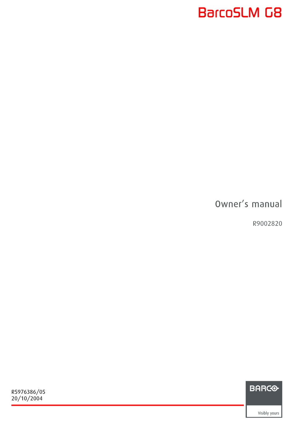 BARCO BARCOSLM G8 OWNER'S MANUAL Pdf Download ManualsLib