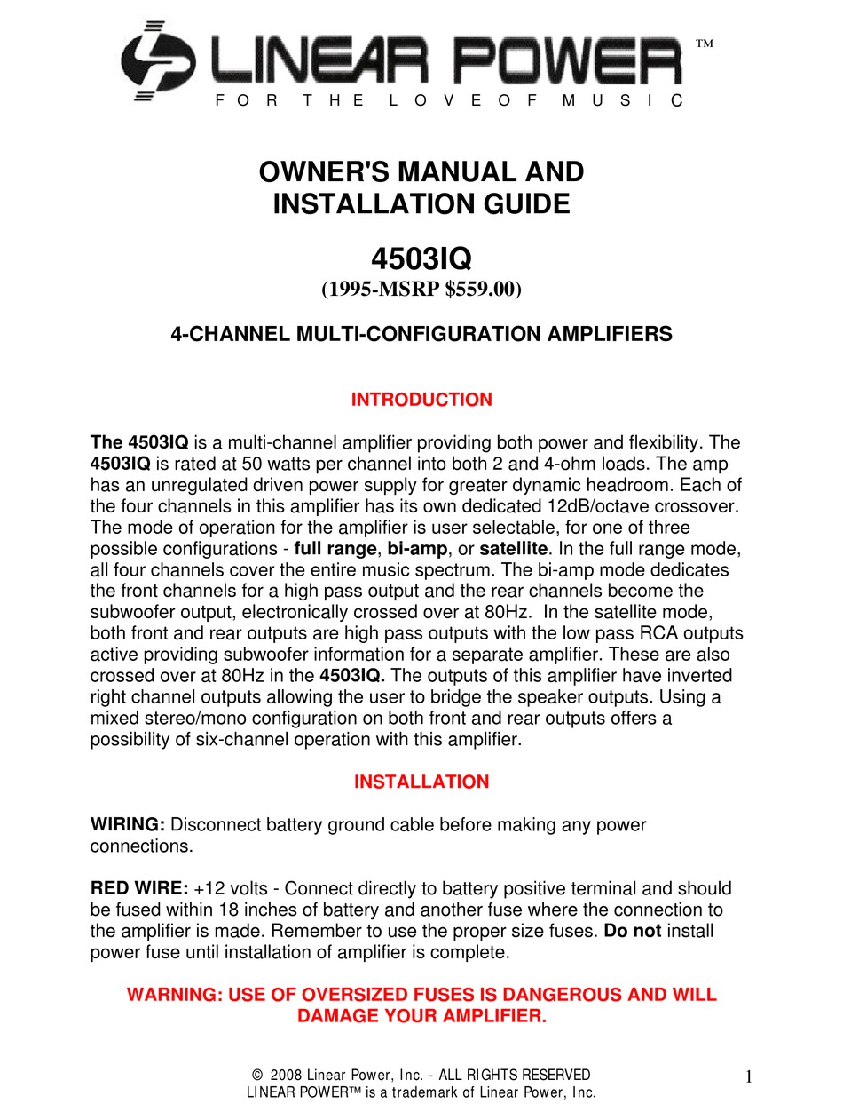 LINEAR POWER 4503IQ OWNER