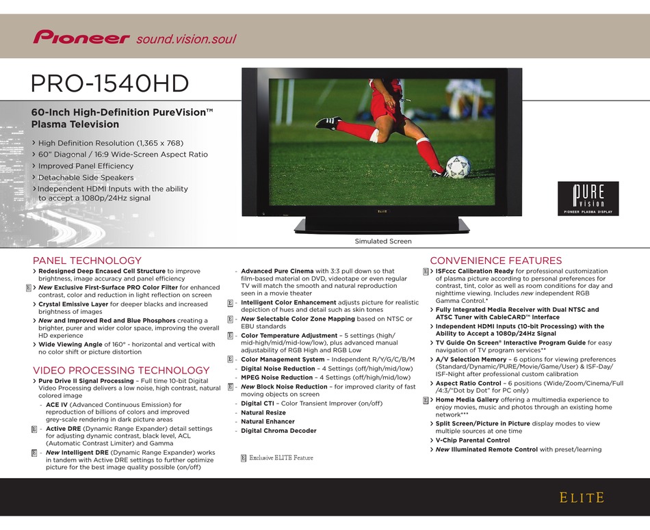 PIONEER PRO-1540HD SPECIFICATION Pdf Download | ManualsLib