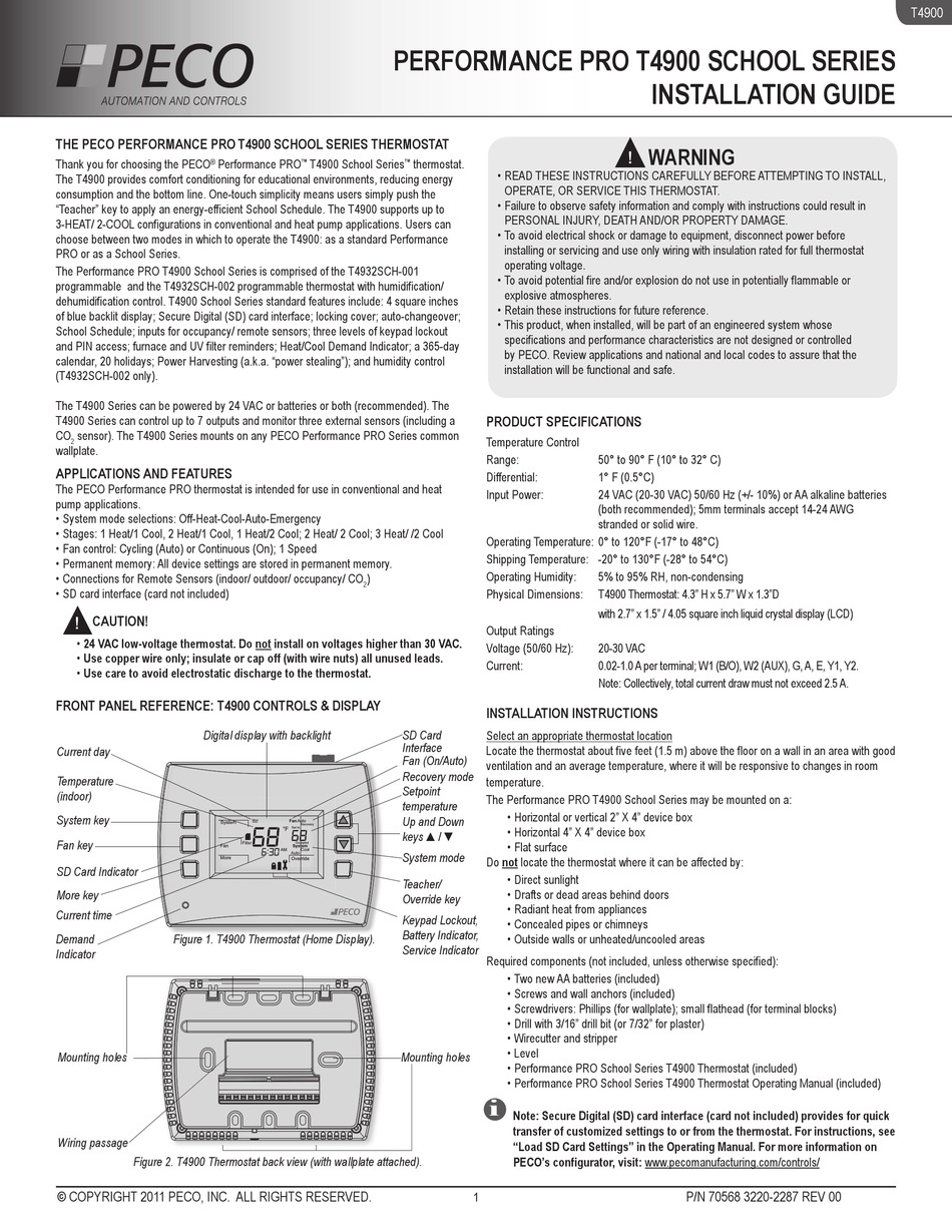 PECO PERFORMANCE PRO T4900 SCHOOL INSTALLATION MANUAL Pdf Download